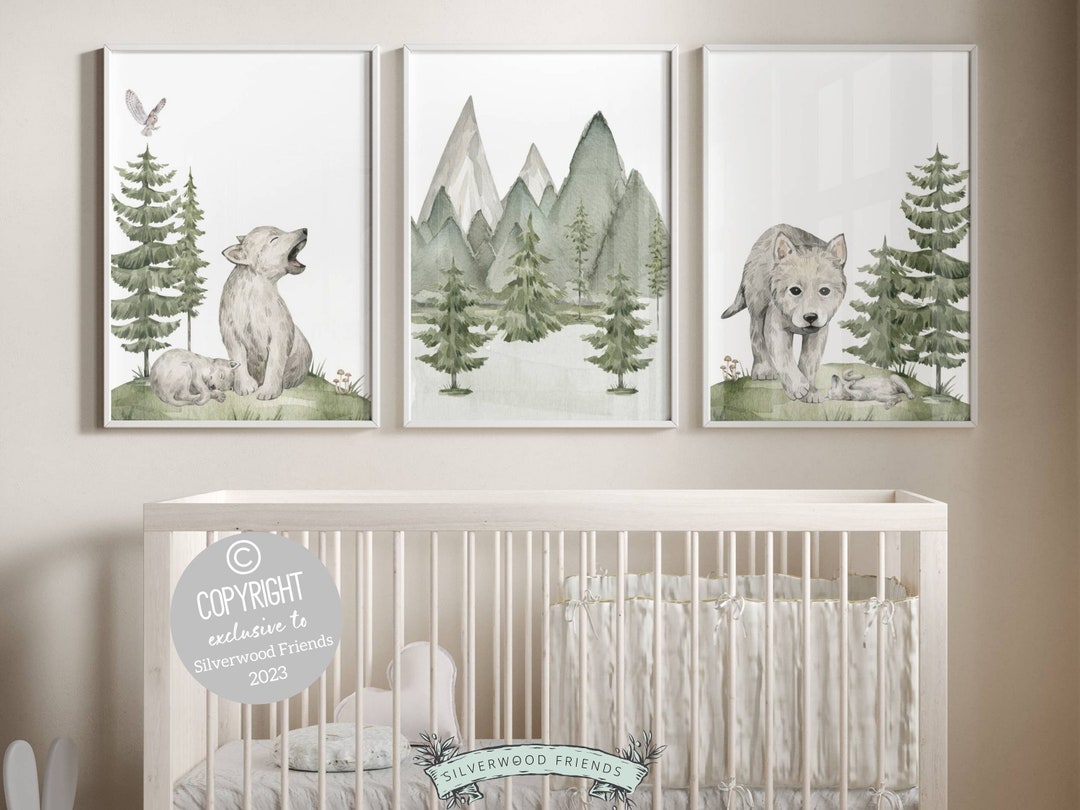 Baby Wolf Nursery Prints,wolf Nursery Decor,wolf Cub Print,mountain ...