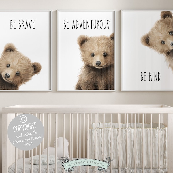 Peeking Bear Nursery Print, Woodland Bear Nursery Decor, Neutral Nursery Decor, Baby Bear Nursery Wall Art, Woodland Nursery Digital Prints