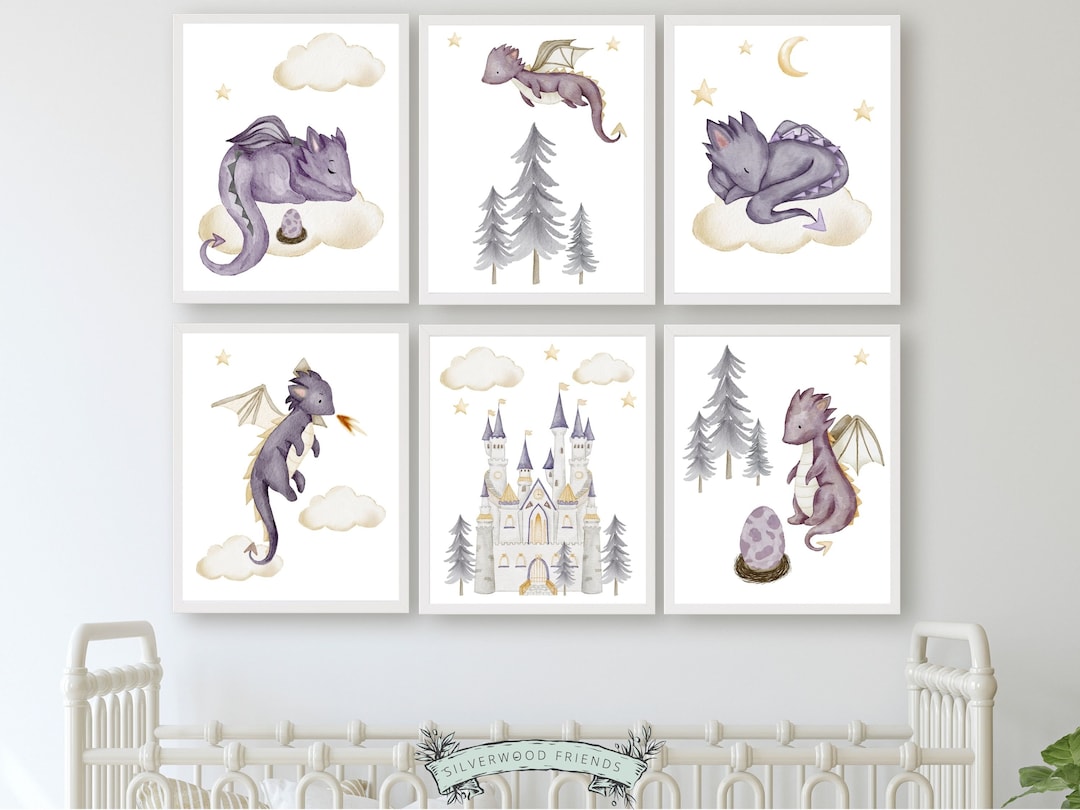 Baby Dragon Nursery Print, Dragon Nursery Decor, Fairytale Fantasy Nursery Printable, Dragon