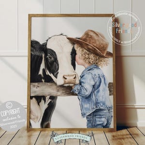 Cowboy Nursery Print, Cow Nursery Decor, Baby Boys Western Nursery Decor, Little Boy Toddler Farm Bedroom Cow Nursery Wall Art Digital Print
