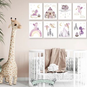 Baby Dragon Nursery Prints Set of 8, Girls Dragon Nursery Decor ...