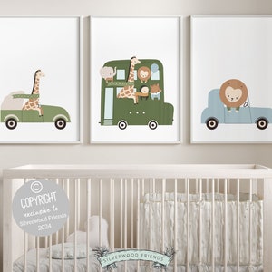 Safari Animal Car Nursery Prints, Jungle Animal Car Nursery Decor, Boys Toddler Room Safari Nursery Decor, Transport Nursery Digital Print