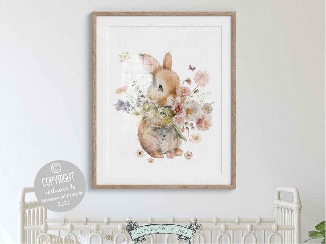 ORIGINAL Bunny Nursery Print Gift For Baby Girl Wildflower Nursery ...