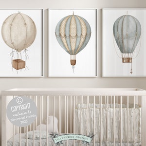 Watercolor Hot Air Balloon Nursery Prints, Balloon Nursery Printable, Neutral Nursery Prints, Transport Air Adventure Nursery Digital Prints