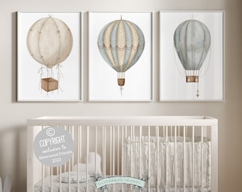 Watercolor Hot Air Balloon Nursery Prints, Balloon Nursery Printable, Neutral Nursery Prints, Transport Air Adventure Nursery Digital Prints