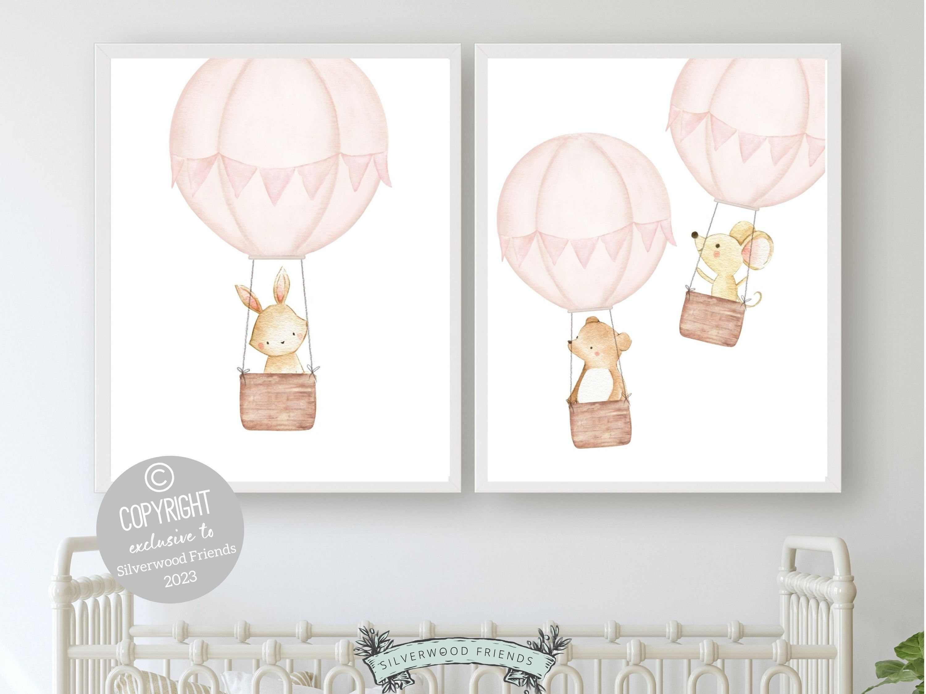 Blush Pink Watercolor Hot Air Balloon Nursery Prints, Baby Girl Nursery ...
