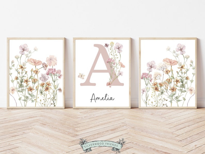 Custom Wildflower Nursery Prints, Floral Name Nursery Wall Art, Wild Flowers Nursery Art, Girl Nursery Prints, Boho Wildflower Digital Print image 10