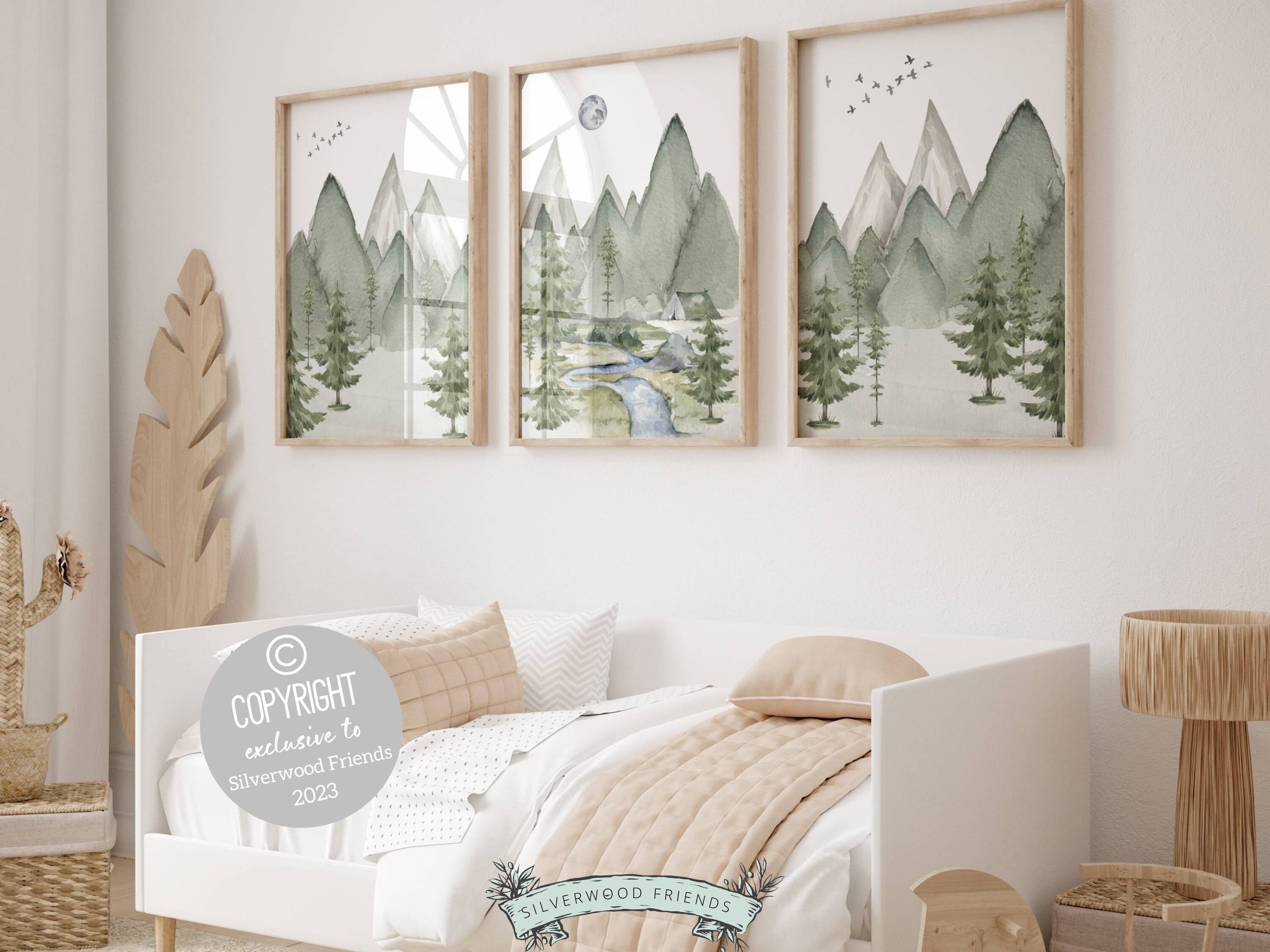 Set of 3 Mountain Print Set, Mountain Nursery Print, Sage Green Nursery ...