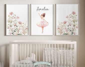 Ballet Wildflower Nursery Prints, Floral Name Nursery Wall Art, Ballerina Nursery Decor, Baby Girl Nursery Prints, Wildflowers Digital Print