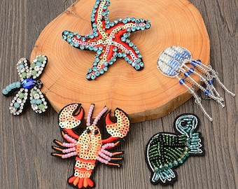 Dangling Marine Jellyfish Crystal Beaded Applique, Tassel Patch, Tortoise patch, Dragonfly patch for Coat, Outfit, Costume, Jacket, 1 pcs