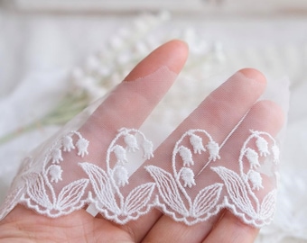 Floral Embroidered Lace, Lily of the Valley floral lace trim, sewing lace for dress hem, headband, costume design