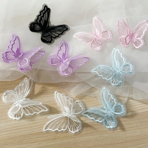 2 layers Organza Butterfly Applique, Fairy embroidery lace patch for Baby, Veil, Fascinator, Costume,  Bridal gown garment