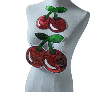 Two Sizes Cherry Patch, Sequins Cherry Applique, Sequins Patch for Clothes Back Applique, Jacket Decoration, Coat, Shirt