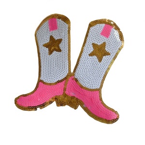 Distintivo toppa stivali da cowgirl rosa, toppa disco ricamata con paillettes, toppa da cucire/stirare per vestibilità da cowboy, abiti, jeans, giacca, maglietta, 1 pz.