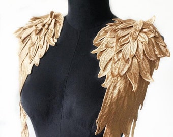 Applique de dentelle d'ailes d'ange plus grandes, écusson brodé de plumes d'ange 3D pour robe de soirée, robe de cosplay, décoration DIY