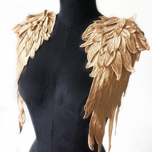 Larger Angel Wings Lace Applique, 3D Angel Feather Embroidered costume Applique Patch for Evening Party Dress Cosplay Dress DIY Decor