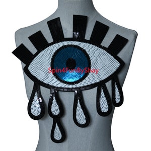 Evil Eyes Sequins Patch, Crying Eye Patch, Large Evil Eye, Embroidered Eye Patch Applique, Sew Patch For Coat, Shirt, Bag Decor, Jacket