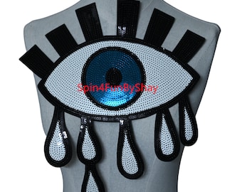 SUPERFINDINGS Evil Eye Applikation Mit Glasperlen – 62x95mm, Tiefblau, Filzbasis Zum Aufnähen Für Kleidung & Deko