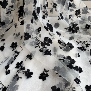 Black Flowers Flocking Lace Fabric, Flocked Floral Tulle Lace Fabric for Bridal Veil, Wedding Gown, Tutu Dress, Lace Top, 1 Yard image 17
