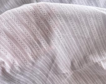 White Cotton Fabric, Stripes Cotton Jacquard Fabric, 55" Wide for Tops, Outfits, Baby Dress, Costume Design, Pure Cotton