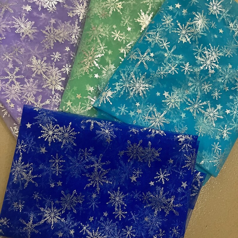 Frozen Print Silver Snowflake Tulle Lace Fabric for Girl Cape, Backdrop, Cospaly, Tutus, Princess Dress, Veil, 17 Colors image 11