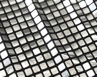 Geometrisches Quadrat Silber Spiegel Pailletten Stoff, Pailletten Stoff, Stretch Polyester Stoff, Mode Kleid Stoff, Abschlussball Kleid Stoff