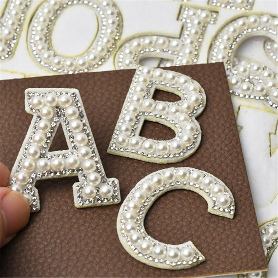 Ivory Pearls Beaded letters Patch, Bling Alphabet Letter Applique, rhinestones Badge For Bridal Gift idea, Coat,T-Shirt