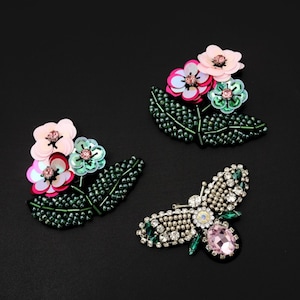 Beaded Flower Patches, Rhinestone Beaded Butterfly Patch, Sew on Patches DIY Dress Gown Jacket Decor 1 Piece