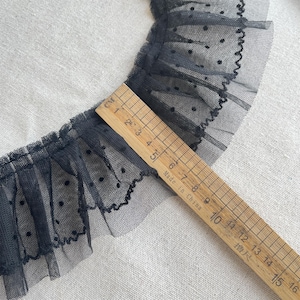 Black Ruffle Lace Trim, Dot Lace, Pleated Tulle Lace Trim for Doll Dress, Sleeve, Skirt Edge, Tutu Dress, 2 Yards image 13