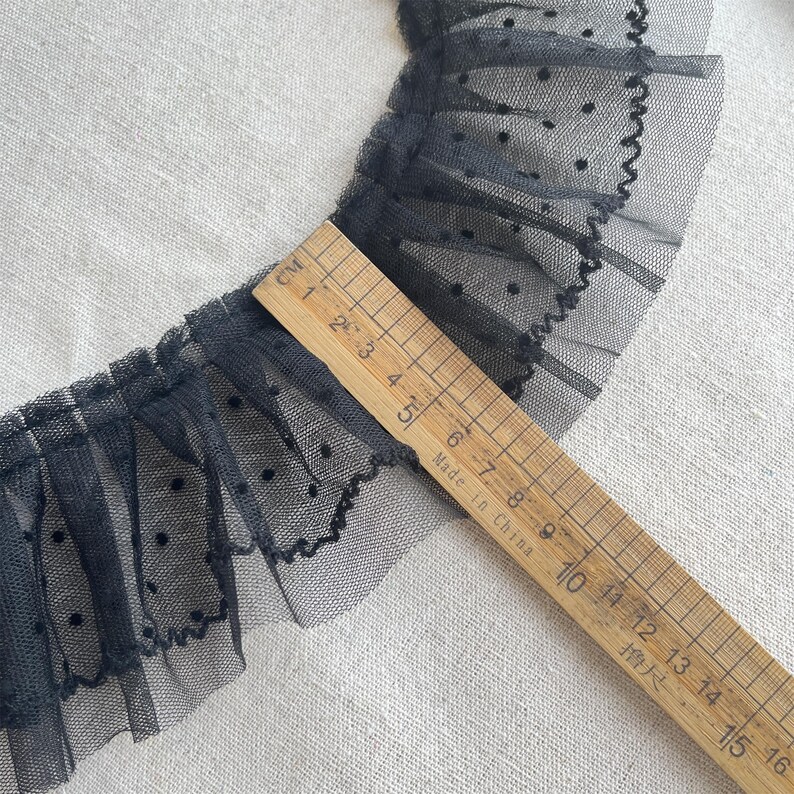 Black Ruffle Lace Trim, Dot Lace, Pleated Tulle Lace Trim for Doll Dress, Sleeve, Skirt Edge, Tutu Dress, 2 Yards image 13