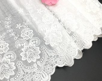 Retro Style Cotton Lace, Off white Pure Cotton Lace Trim, Floral Embroidery Lace Trim, DIY Lace, Sewing Crafts, Dress Trim