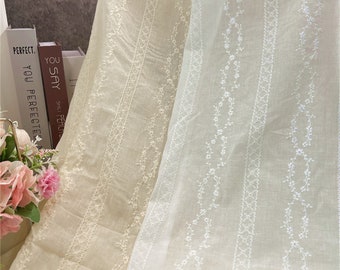 Petit tissu brodé floral en dentelle de coton, tissu de broderie à rayures, tissu en coton vintage pour jupe de femme, robe de mariée, vêtement
