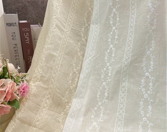 Små blommiga broderade bomullsspetstyg, randigt broderityg, vintagebomullstyg för damkjol, brudklänning, plagg