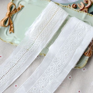 Embroidered Cotton Lace Trim, Narrow Floral Cotton Lace, Cotton Trim in off white, garment sewing trim image 2