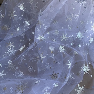 Frozen Print Silver Snowflake Tulle Lace Fabric for Girl Cape, Backdrop, Cospaly, Tutus, Princess Dress, Veil, 17 Colors image 19
