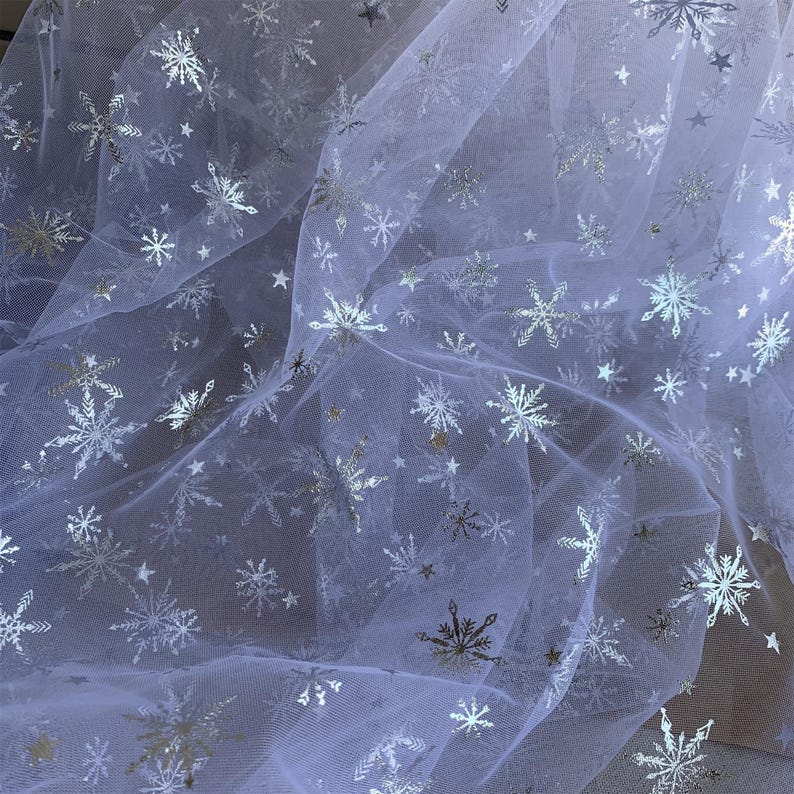 Frozen Print Silver Snowflake Tulle Lace Fabric for Girl Cape, Backdrop, Cospaly, Tutus, Princess Dress, Veil, 17 Colors image 19