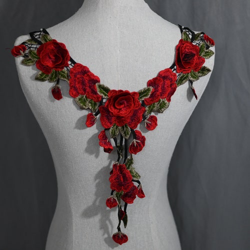 Elegant Red Rose Applique, Rose Floral Embroidery Lace Applique Patch for  Grad Gowns, Garments, Costume Design, Dress Decor - Etsy
