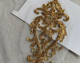 Vintage Style Goldene Perlenspitze Applikation, Pailletten Kragen Patch, Ausschnitt Kragen, Kragen Applikation, für Hochzeiten, Korsett Kleid, Kleid
