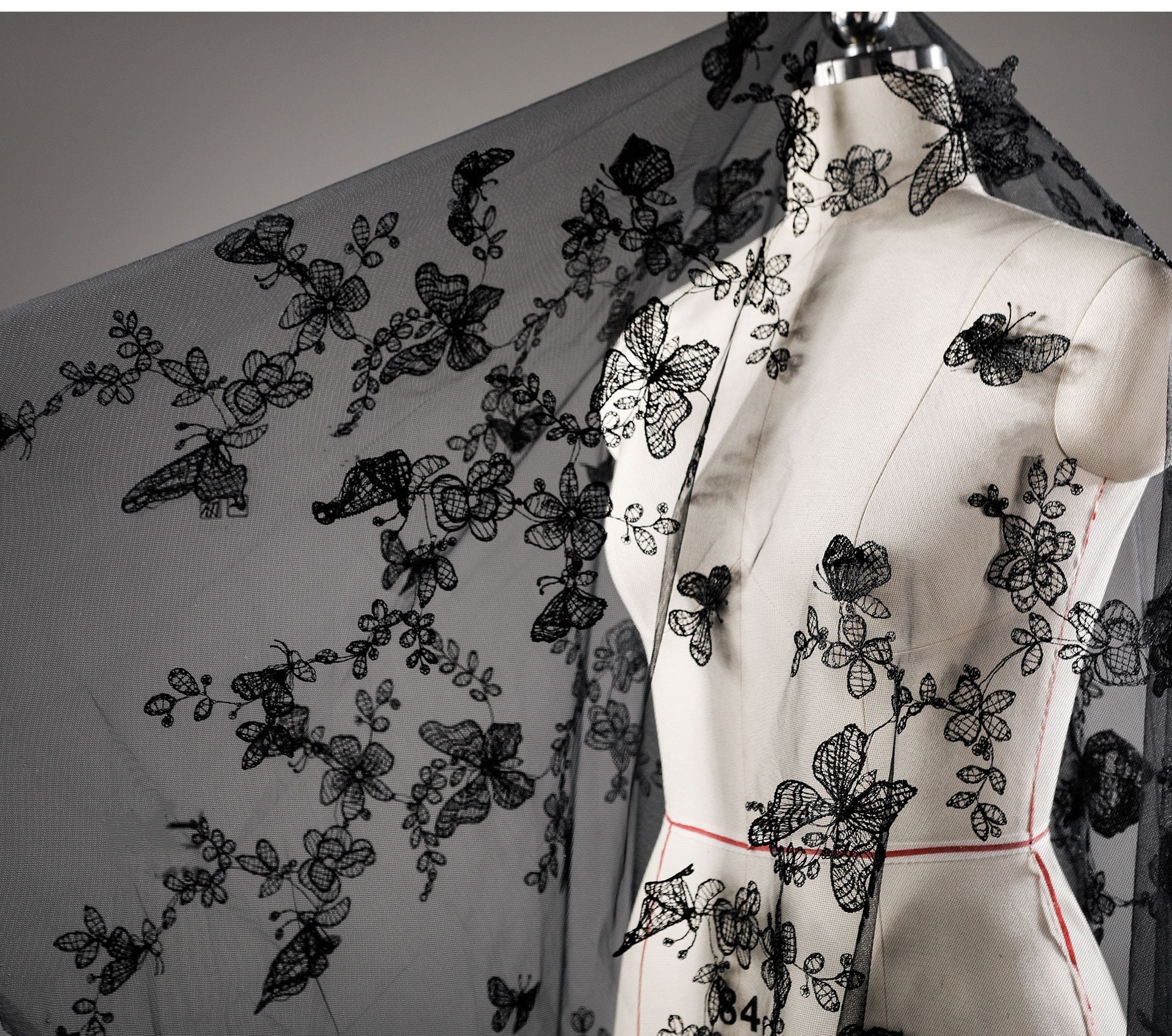 Embroidery Black butterfly Lace Fabric Butterflies Mesh Lace Fabric For Party dress, skirt, cocktail evening gown, 1 yard