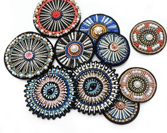 Round Beaded Badge, Beaded Patch, Beading Patch Applique, Sew Patch For Costume Design, Shirt, School Bag, Boho Dress