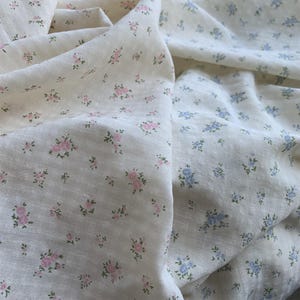 Beige Cotton Fabric with Small Printed Flowers, Grid Floral Cotton Fabric, for Costume Design, Skirt, Headband, By 1 Yard