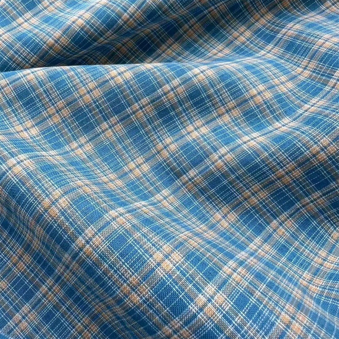 Unique Blue Checkered Fabric, Embroiderey Blue Plaid Fabric, Outfits or ...