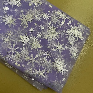 Frozen Print Silver Snowflake Tulle Lace Fabric for Girl Cape, Backdrop, Cospaly, Tutus, Princess Dress, Veil, 17 Colors E: light purple