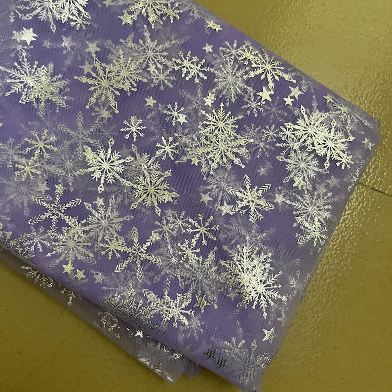 Frozen Print Silver Snowflake Tulle Lace Fabric for Girl Cape, Backdrop, Cospaly, Tutus, Princess Dress, Veil, 17 Colors E: light purple