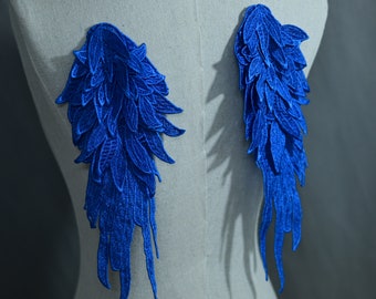 3D Layered Angel Wings Lace Applique, Sew on wings Feather Embroidered costume Applique Patch for Evening Party Dress, Cosplay Dress DIY