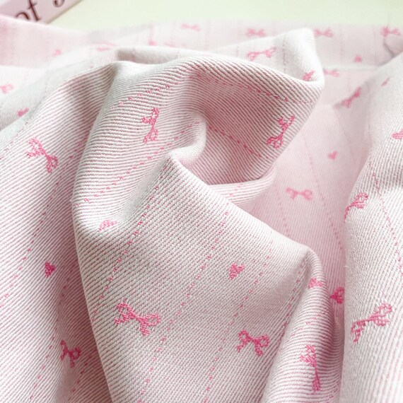 Lovely Bow Hearts Denim Stoff, Jacquard Yarn-gefärbt Poly