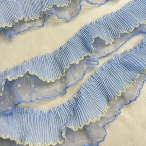 Bule Ruffle Lace Trim, 2 Layers Pleated Lace Trim, Dot Ruffle Lace for Collar, Dress Decor, Baby Dress, Skirt, Weddings