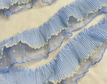 Bule Ruffle Lace Trim, 2 lagen geplooide Lace Trim, Dot Ruffle Lace voor kraag, jurk decor, babyjurk, rok, bruiloften