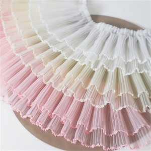 2 layers Ruffle Organza Lace Trim, Dense Pleated Frill Lace Trim for Cuff, Cosplay, Dress Hem, Baby Tutu Dress, Garment Sewing, Doll Outfits