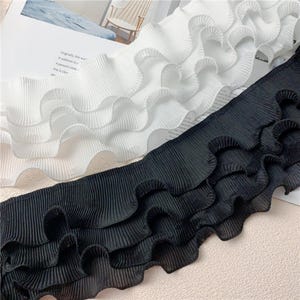 4 Layers Ruffle Lace Trim, Black/off White Chiffon Ruffled Lace, for ...